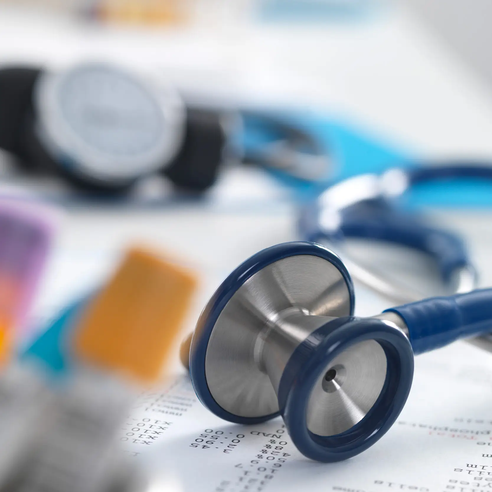 Stethoscope on medical documents representing AI-powered healthcare and patient data analysis